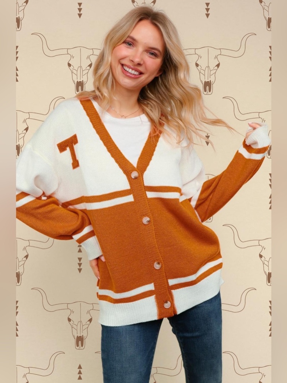 NEW [Haptics] Texas Longhorns NCAA Varsity Cardigan Sweater Women’s Sizes S-3X